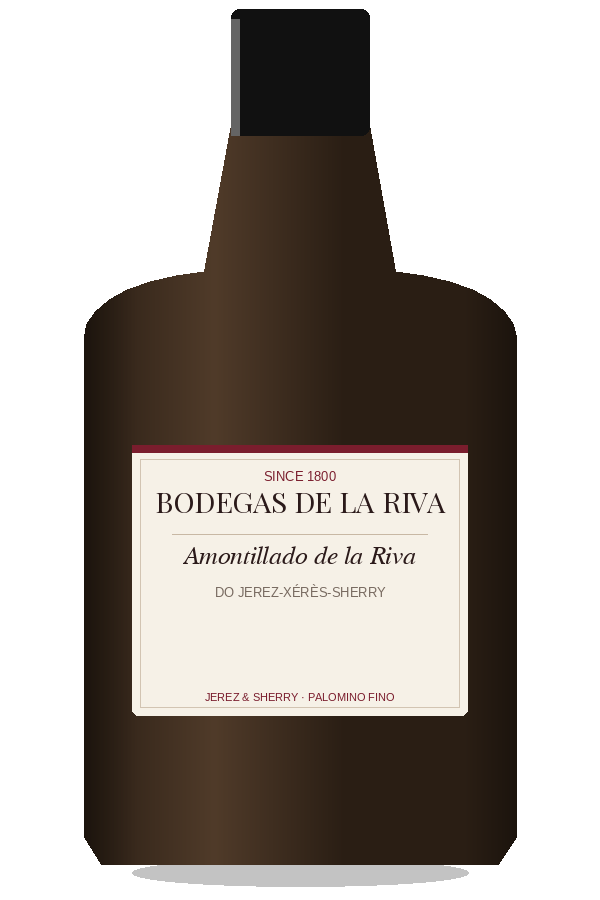 Amontillado de la Riva by Bodegas de la Riva, bottle illustration