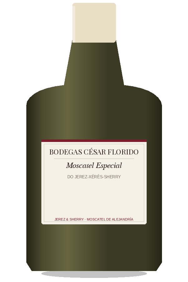 Moscatel Especial by Bodegas César Florido, bottle illustration