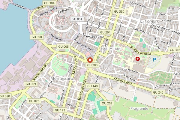 Map showing Sirana Zlata at Pula market in Istria