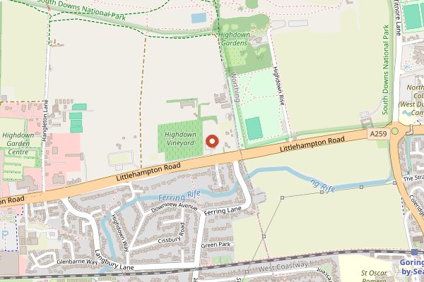 Map showing Highdown Vineyard in Sussex
