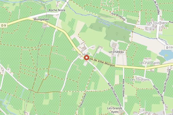 Map showing Chateau de Corcelles Tasting Room in Beaujolais