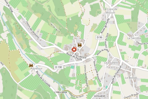 Map showing Vignerons des Pierres Dorees Wine Bar in Beaujolais