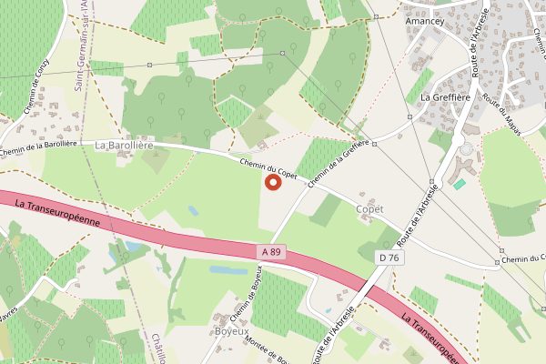 Map showing Wine Blending Workshop at Domaine des Pampres d'Or in Beaujolais
