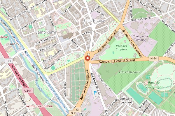 Map showing Veuve Clicquot Ponsardin in Champagne