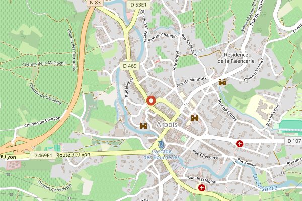 Map showing Hotel des Messageries in Jura