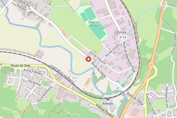 Map showing Logis Hotel des Cepages in Jura