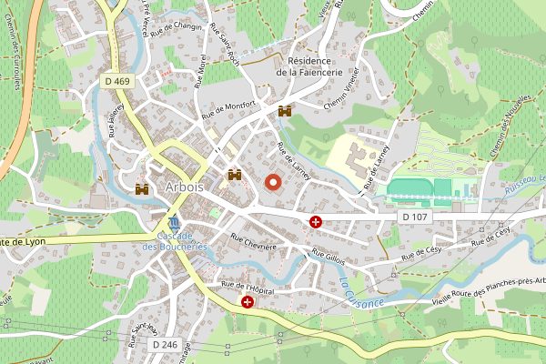 Map showing Atelier d'initiation a la degustation, Fruitiere Vinicole d'Arbois in Jura