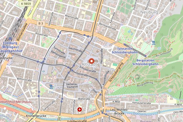 Map showing Münstermarkt Freiburg in Baden