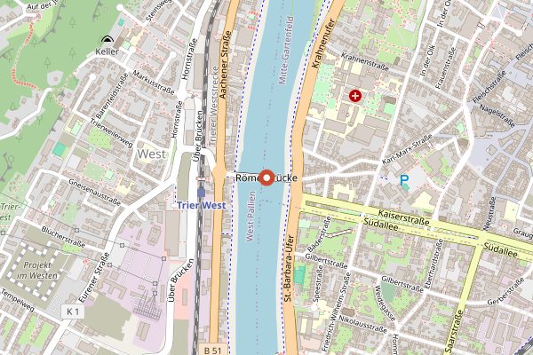 Map showing Trier Wochenmarkt on the Viehmarktplatz in Mosel