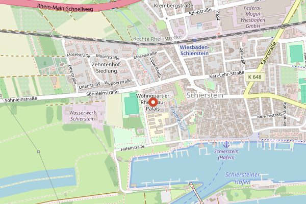 Map showing Wiesbaden Wochenmarkt at the Dern'sches Gelände in Rheingau