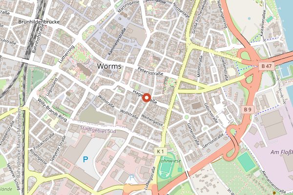Map showing Museum der Stadt Worms im Andreasstift in Rheinhessen