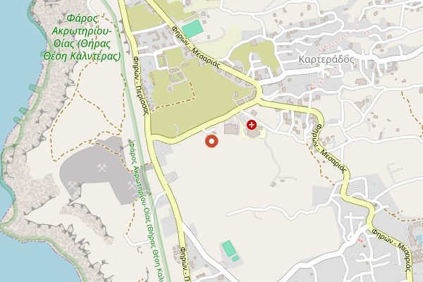 Map showing Gaia Wines Tasting Room in Santorini