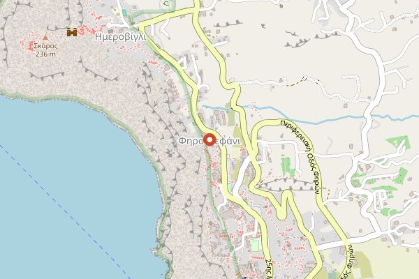 Map showing Kokkalo Restaurant in Santorini