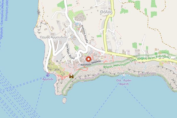 Map showing NAOS Oia Restaurant in Santorini