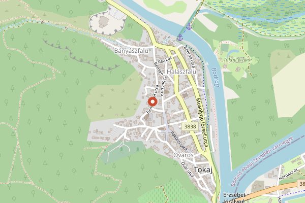Map showing Erzsébet Pince in Tokaj