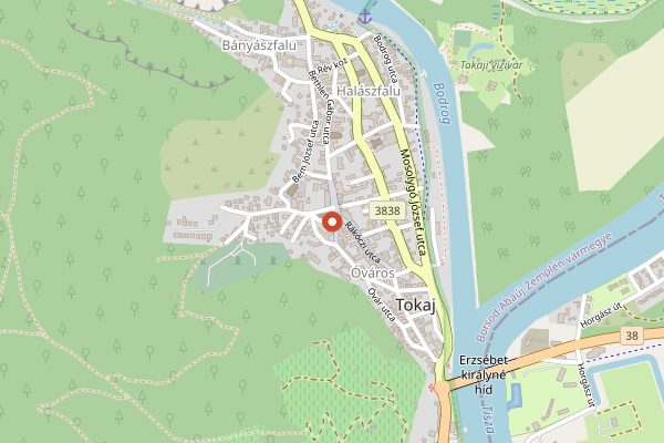Map showing Rákóczi Pince Wine Bar in Tokaj
