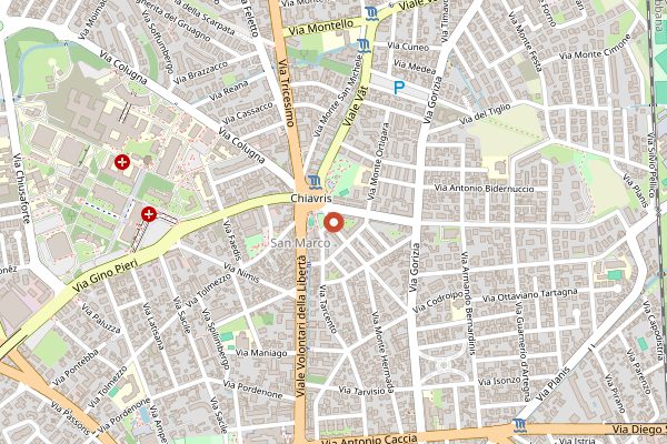 Map showing Latteria di Coderno, Udine (Chiavris) shop in Friuli-Venezia Giulia