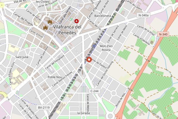 Map showing Vespreig, Thursday evening tasting at Xerigots in Penedes