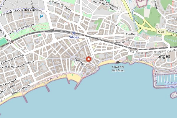 Map showing HiBoU Sitges Restaurant i Bar de Vins in Penedes
